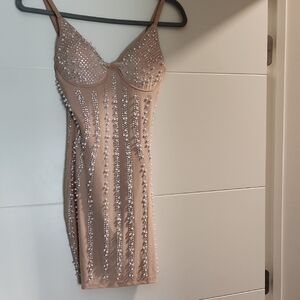 Beaded Nude Bodycon Dress